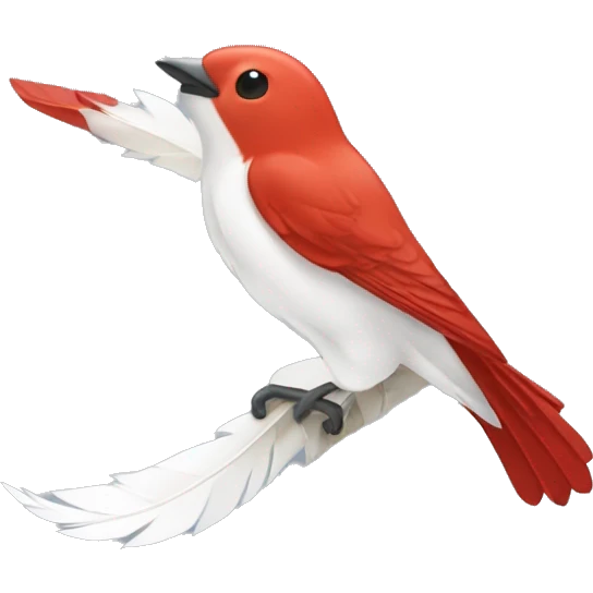 red male flycatcher bird flying with white accent feathers flying upwards, A-symmetrical emoji
