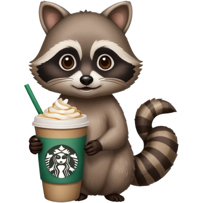 Raccoon with starbucks and nails emoji