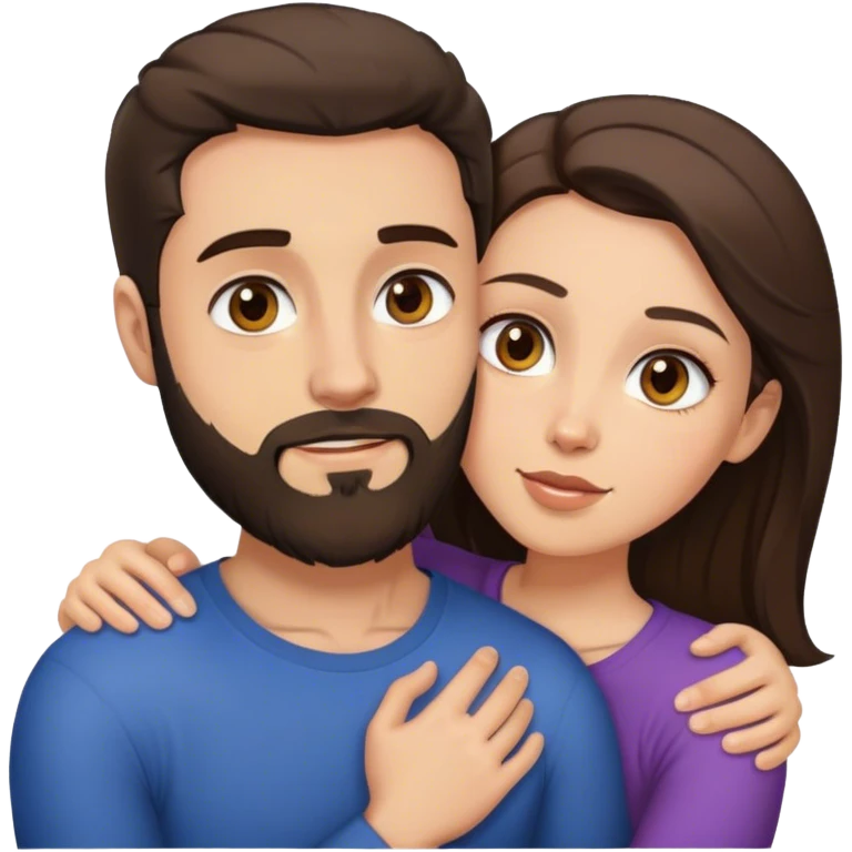 couple hugging passionately: a brunette girl with hazel eyes and brunette man with a beard and grey eyes emoji