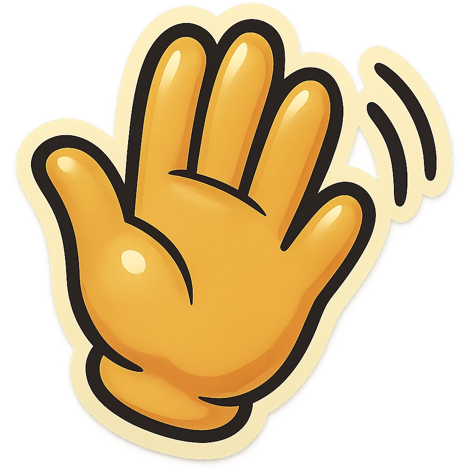 cartoon style sticker of a single hand waving symbol, simple and clear, no text emoji