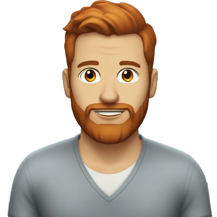 34 years old, white, brown-eyed, with a red beard and a model haircut. emoji