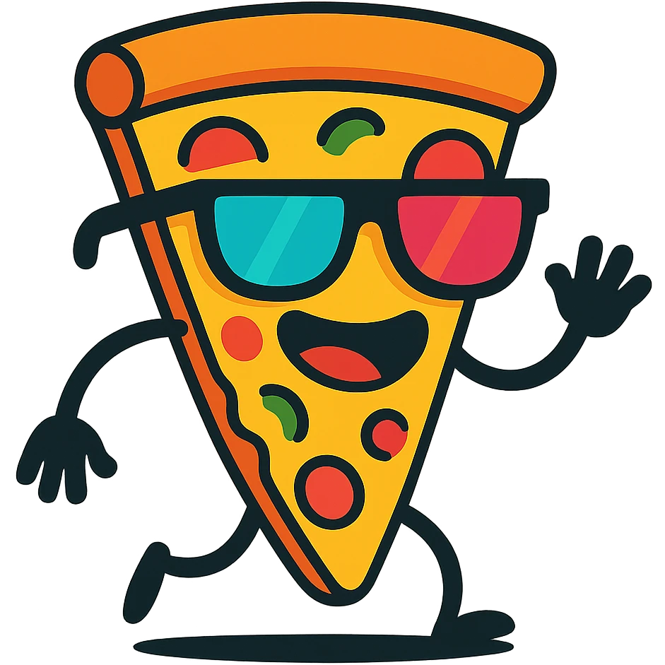 pizza caricature with colorful sunglasses emoji