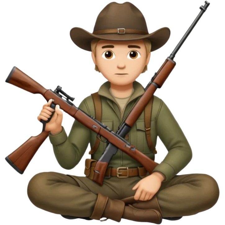 male hunter sitting and holding a rifle, minimal background emoji