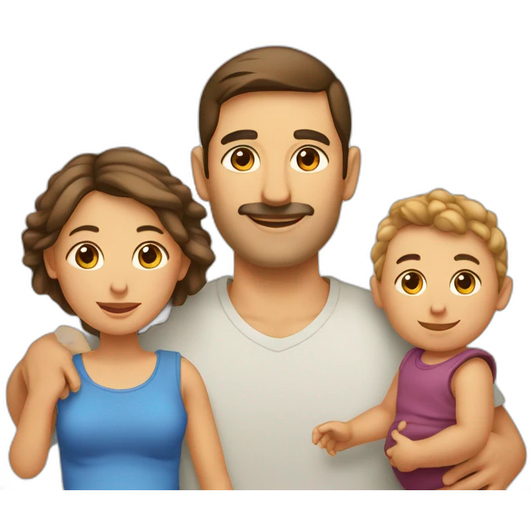 Une femme et un homme avec 2 bébé  emoji