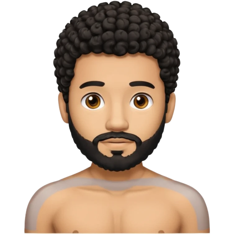 Tan Latino, Mexican male, black curly hair, shape of hair is a modern fade hair cut. with beard. He is standing naked posing.  emoji
