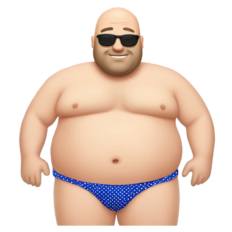 Fat bald guy wearing polka dot bikini top in bath emoji