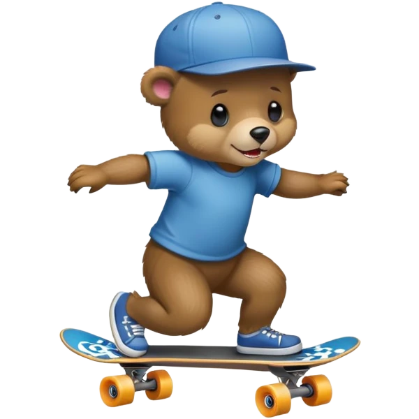 A bear cub wearing a cap riding in skate emoji