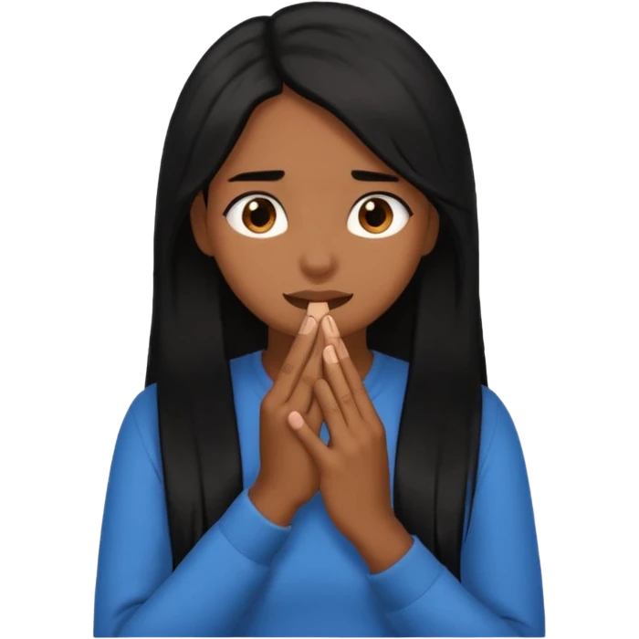 biting nails in flirtatious and shy way, brown skin, long black hair emoji
