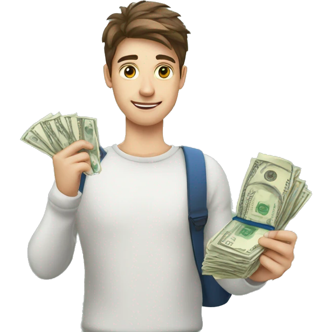 A European Student and money in hand emoji