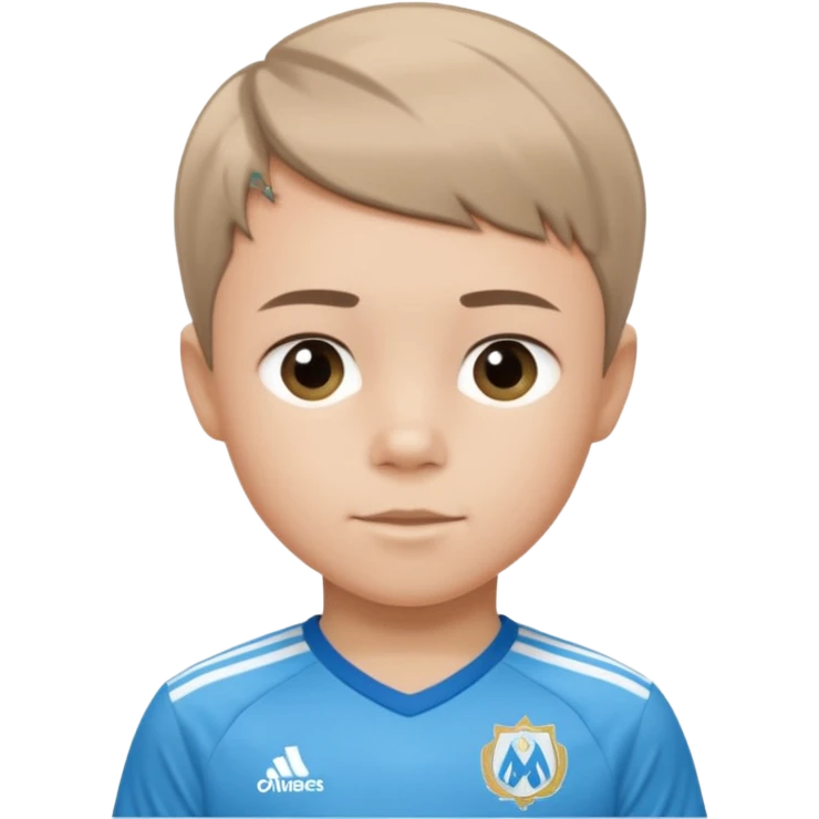 Un enfant qui a le coupe sur le coter et qui porte un maillot de marseille emoji
