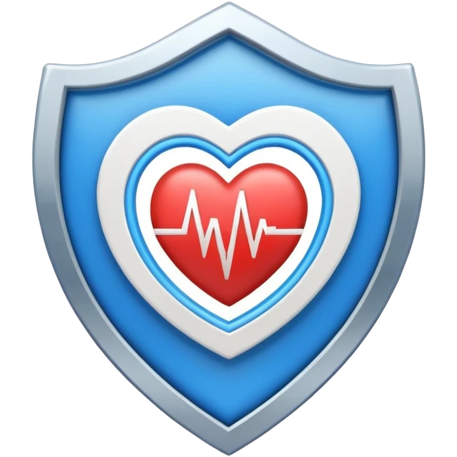 Health monitoring icon, heart inside shield, signal waves, emoji style, modern clinic branding emoji