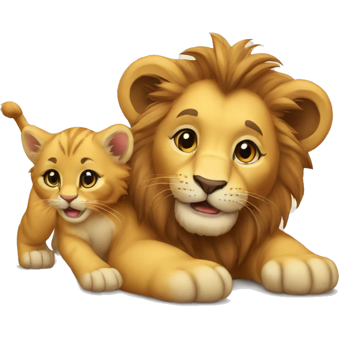 A lion cub playing with a kitten emoji