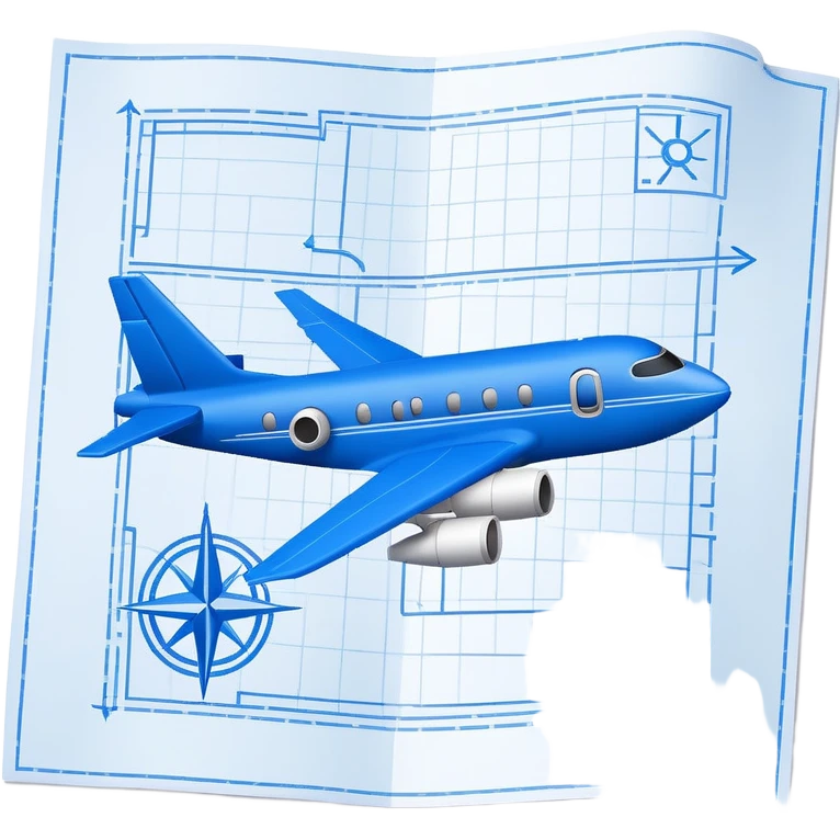 blue blueprint with one dashed line marking a start and a destination emoji