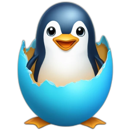 kawaï blue pudgy penguin hatching from its egg emoji