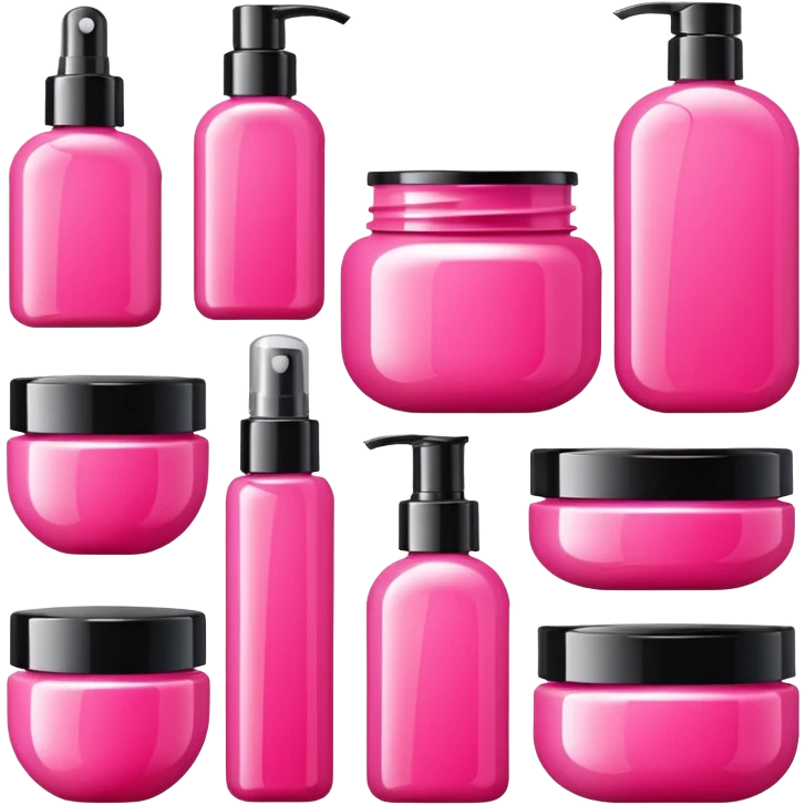 a collection of bright pink skincare and coqquette emoji