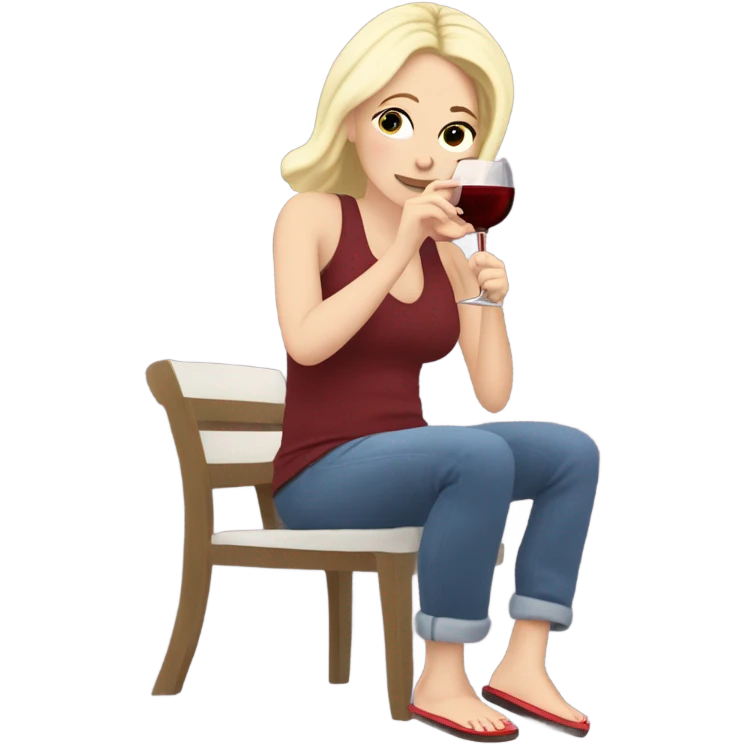 White girl, drinking wine wearing super silly slippers ￼ emoji