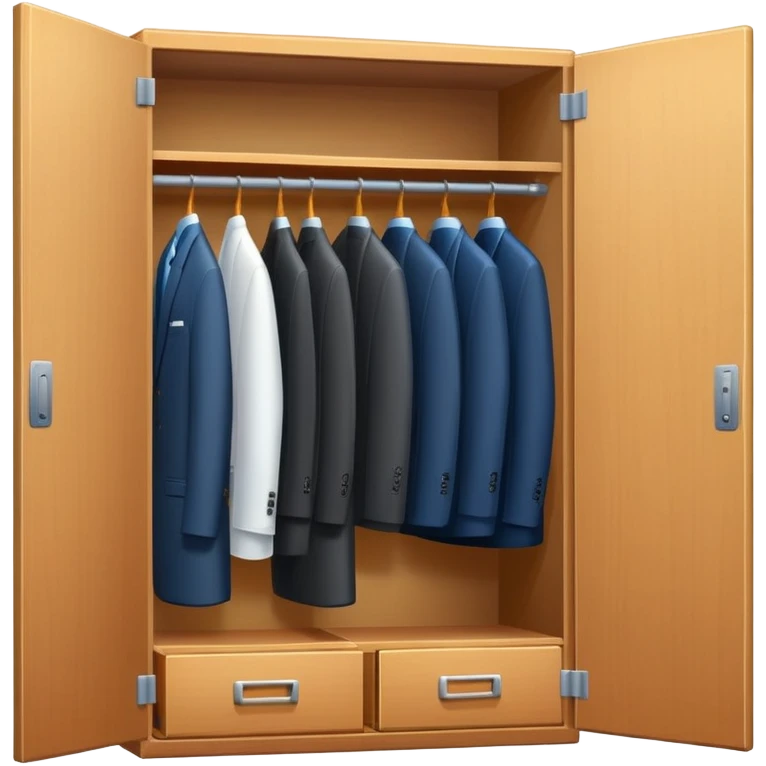 Cartoon style wardrobe cabinet with neat business attire visible through open door emoji