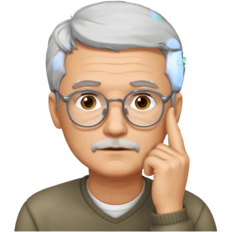 Gray haired man with glasses with his hand on his chin thinking emoji