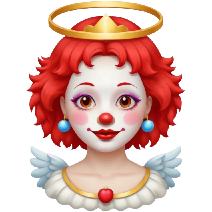 round face female clown with angel's halo no crown emoji