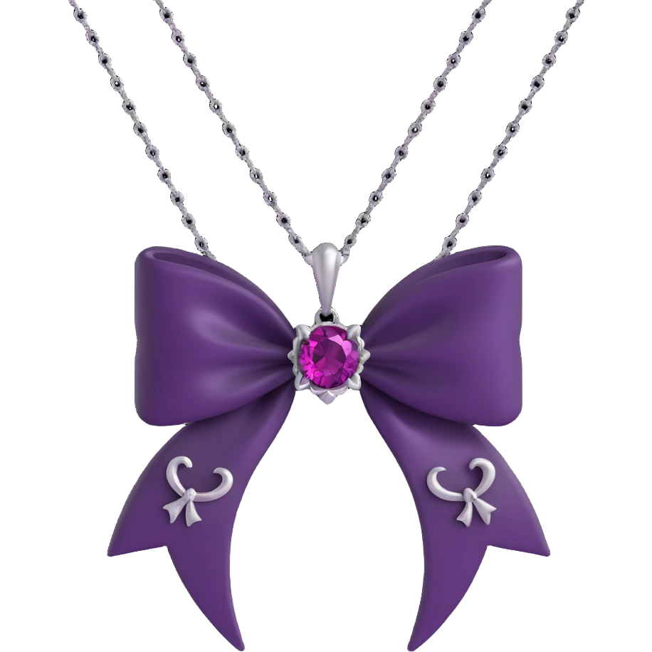 3D emoji gothic bow, black velvet, silver chain, deep magenta gemstone, dramatic and ornate emoji