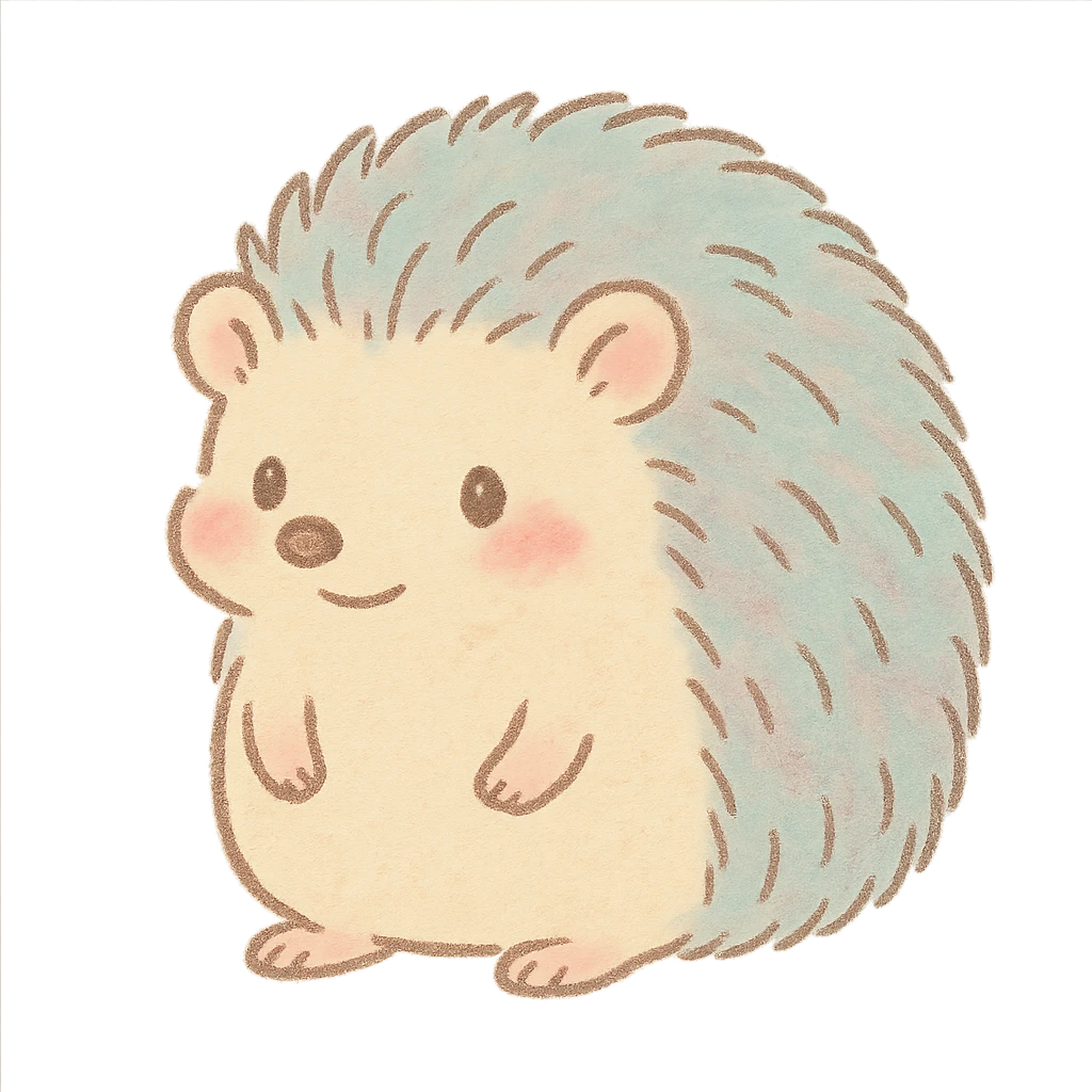 tiny pastel hedgehog outline, Japanese hand-drawn soft style, full object, blushing cheeks emoji