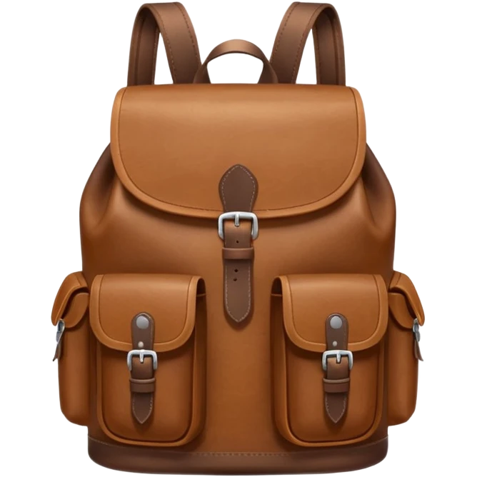 Draw a leather backpack, using a front camera with a 75-degree angle from the ground. emoji