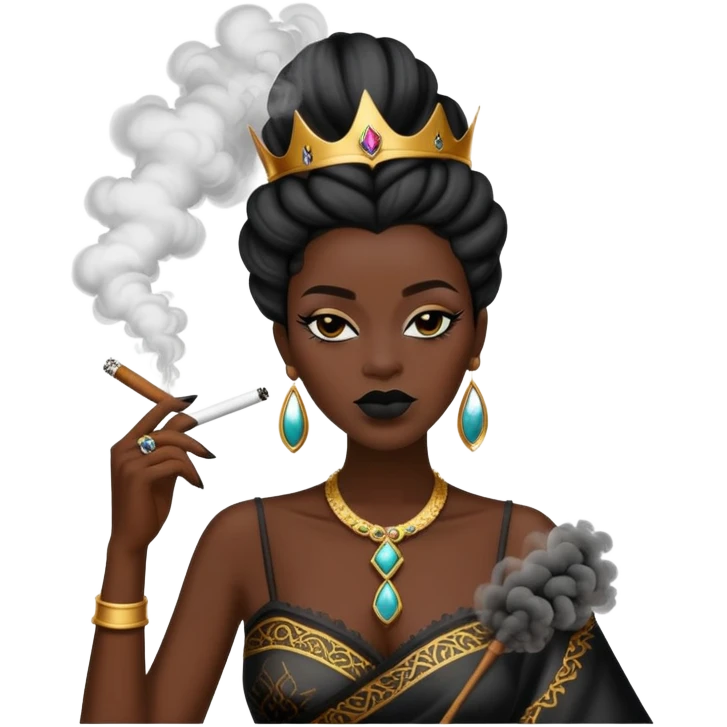 Black queen puffing weed with smoke emoji