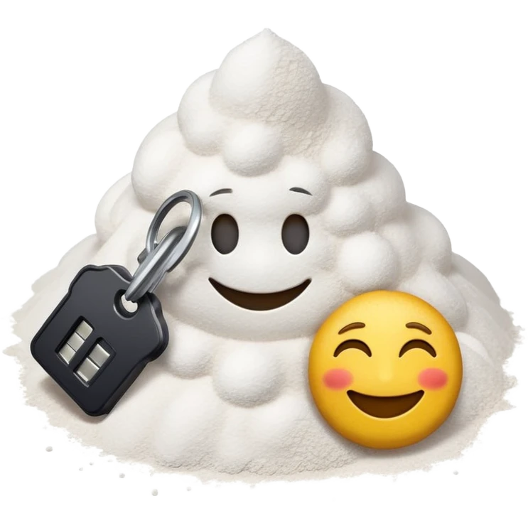 Happy emoji with keys next to powder emoji
