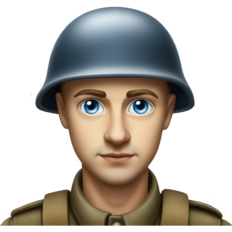 blue eyed  guy 28 years old german soldier in helmet 1940 photorealistic serious emoji