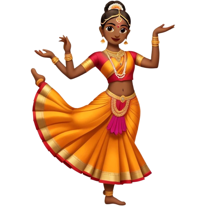 cinematic-realistic-bharatanatyam-dance-emoji,-depicted-as-an-elegant-classical-indian-dance-performance-with-graceful-poses,-intricate-costumes,-and-expressive-hand-gestures,-rendered-with-rich-textures-and-warm-dramatic-lighting, single dancer full body  emoji