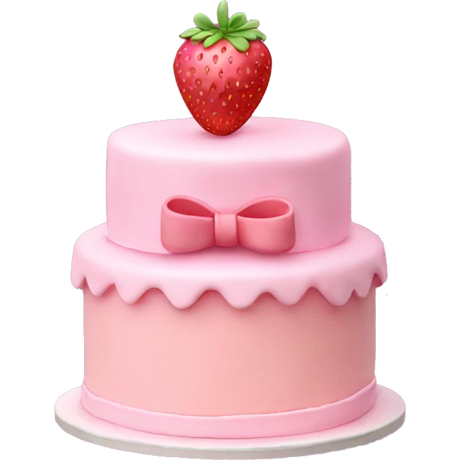 Light Pink strawberries and cream birthday cake with in bow emoji