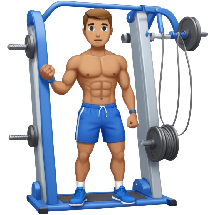 fit man with blue shorts using cable-machine emoji