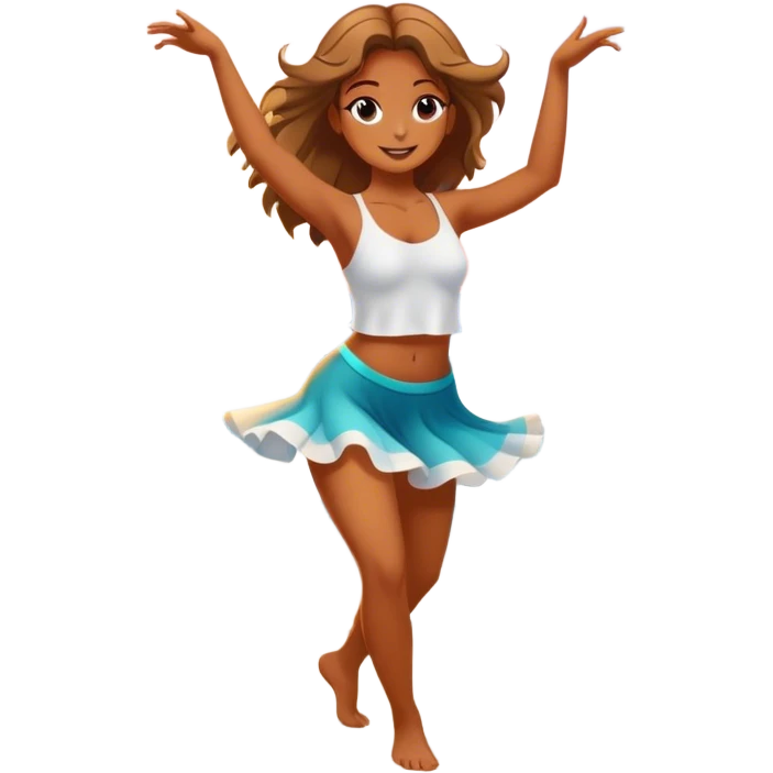Girl dancing on the beach with ocean and sunset  emoji