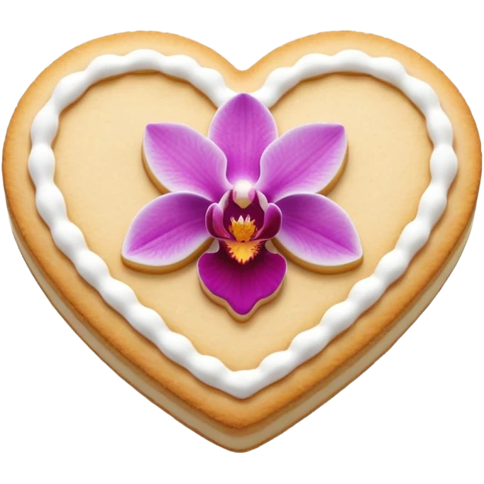 Realistic shortbread cookie in the shape of a heart with orchid color jelly middle filling and sprinkled powder sugar on top. emoji