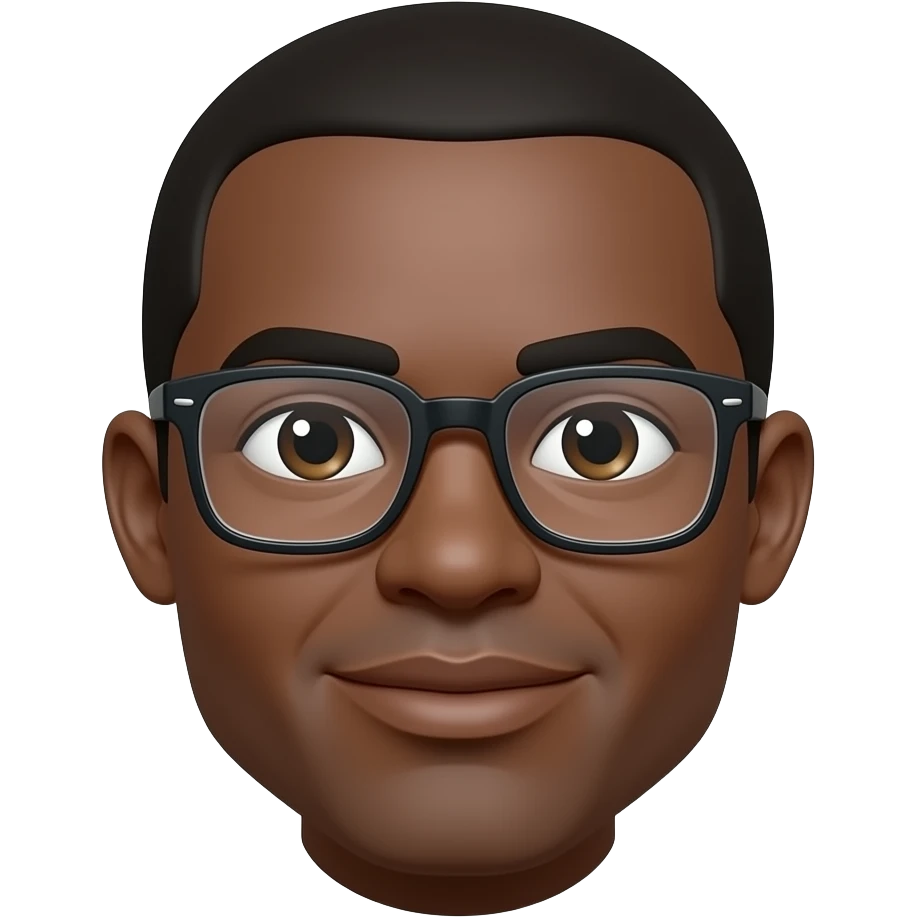 Black man with clear glasses big head small ears emoji