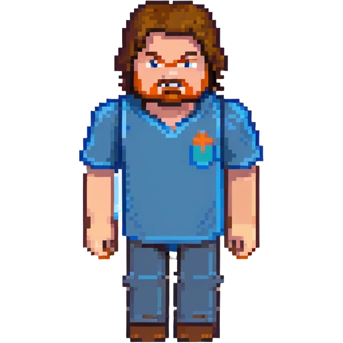 Jack Black as Minecraft Steve portrait, just face and shoulders, blocky character with brown hair, beard, and blue shirt emoji