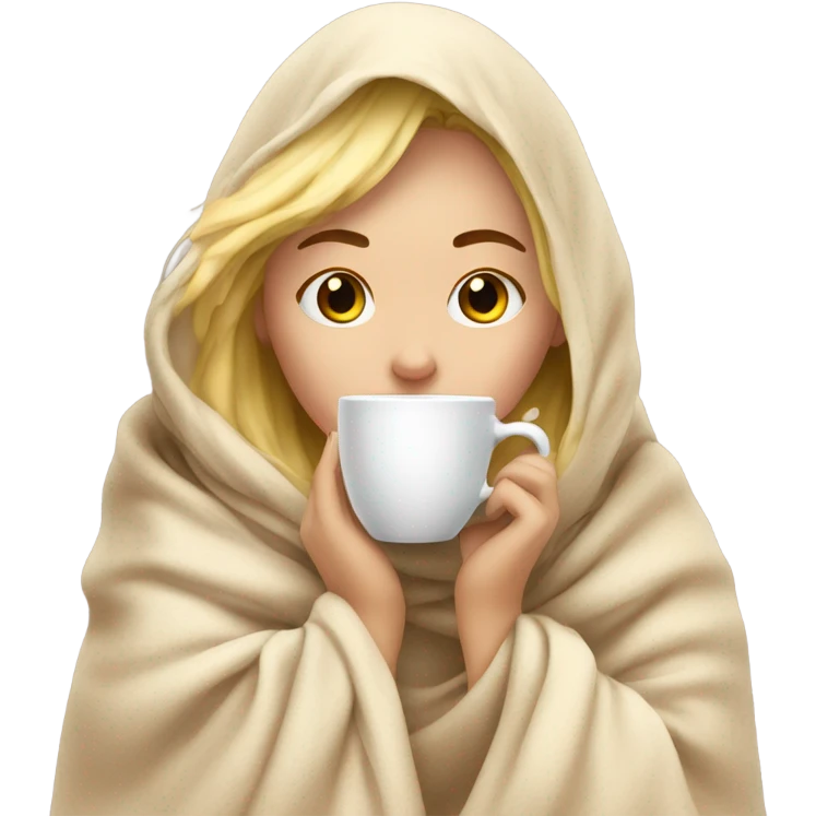 girl inside a blanket sipping coffee eyes closed blonde emoji