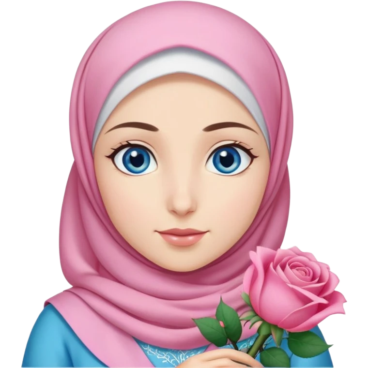 Turkish beautiful finish Konya girl blue eyes with pink hijab islamic dress and had on her hand rose bouquet emoji