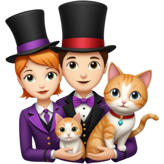 magician couple and their pet cat emoji