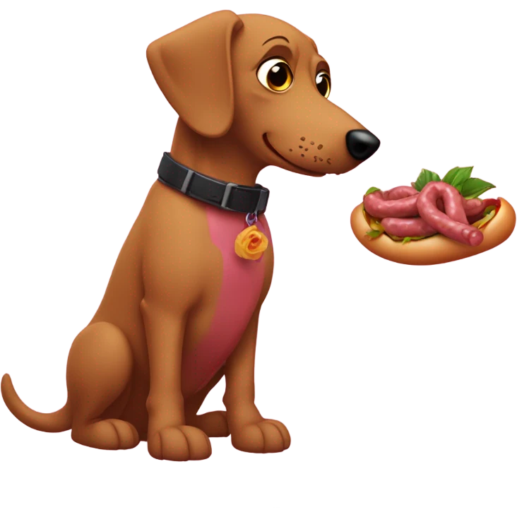 Perro salchicha con lazos rosas comiendo manjar  emoji