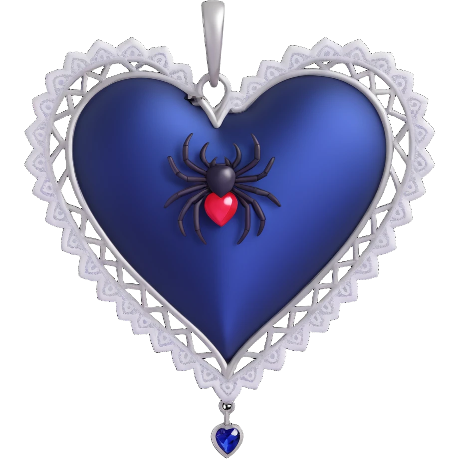 gothic heart, midnight blue silk, silver spider charm, lace trim, mysterious and rich emoji