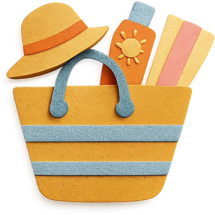 paper-craft style beach bag with layered paper effect filled with summer items emoji
