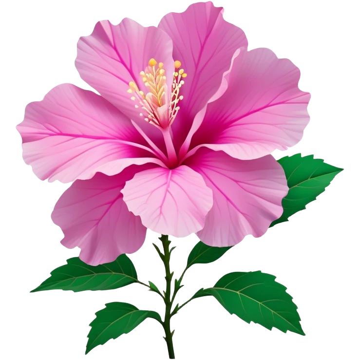 Cinematic Realistic image of a Mugunghwa flower (Rose of Sharon), rendered with delicate petal textures and vibrant pink hues, set against a minimalist background with gentle, diffused lighting that highlights its national significance emoji