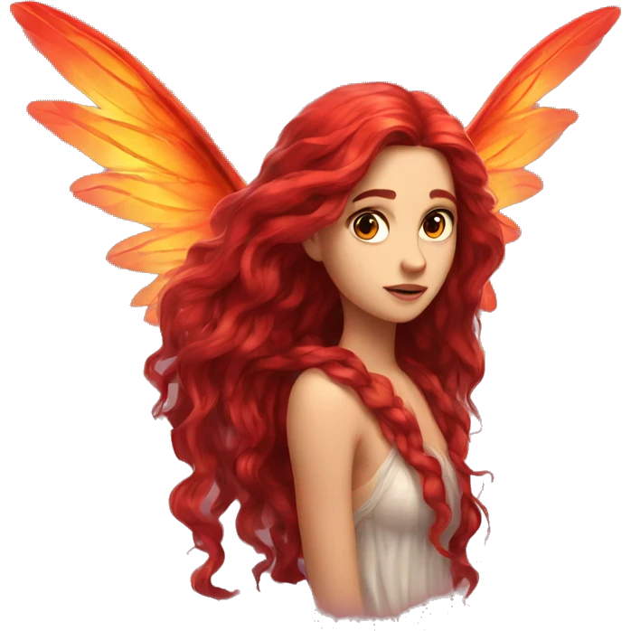 big wings, fire, Beautiful, fairy, red, long hair emoji