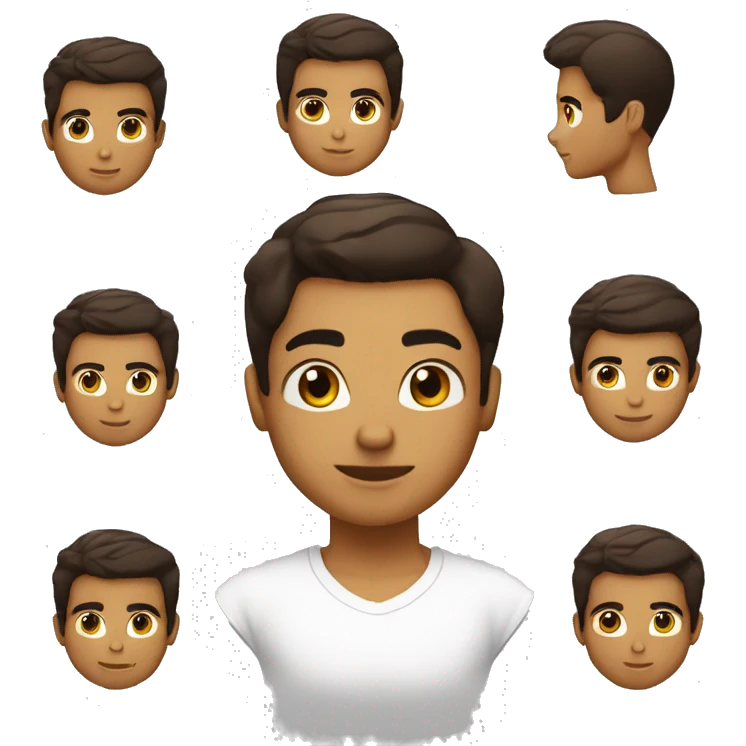 garcon paux BLANC cheveux lisse noir / brun yeux marrons cheveux cours qui son vers l'avant . emoji