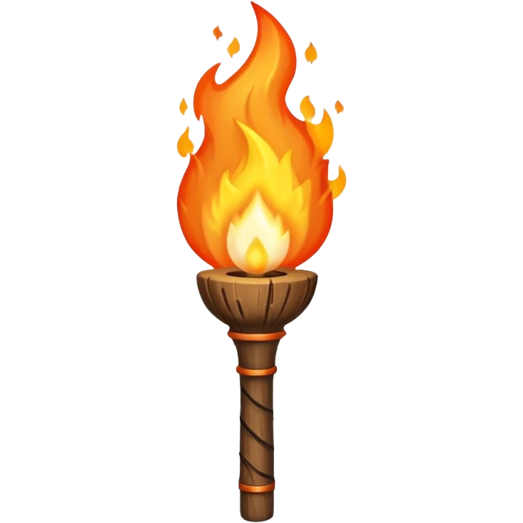 Indiana Jones-style flaming torch: worn wooden stick, bright orange flame, dark and realistic atmosphere. emoji