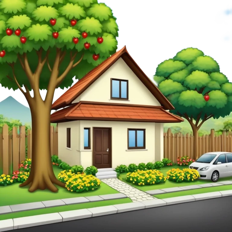 Kreasikan grafik yang menggambarkan sebuah perkampungan yang dikelilingi oleh pegunungan, dengan rumah-rumah yang beratap batu dan jalan yang berliku-liku. Tambahkan detail seperti kabut yang mengambang, pohon-pohon yang menjulang, dan burung-burung yang terbang. emoji