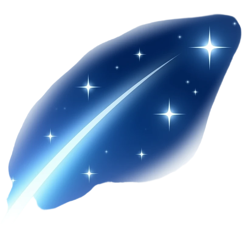 une etoile filante avec des teintes bleus fonces avec une trainee derriere qui scintillent emoji