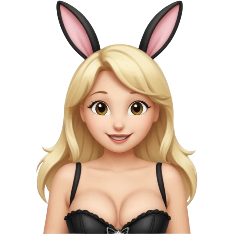 Adult female, blonde hair, large breasts, playful wink, dynamic teasing pose, bunny accessory, flirty smile, cheerful vibe, completely distinct from Hotwife and Livestock. emoji