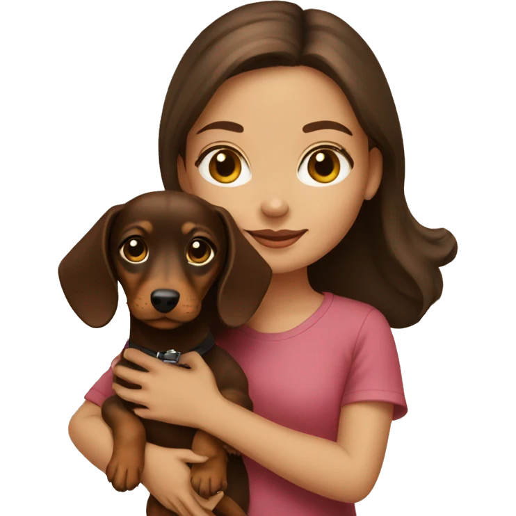 Brunette girl with dachshund puppy emoji